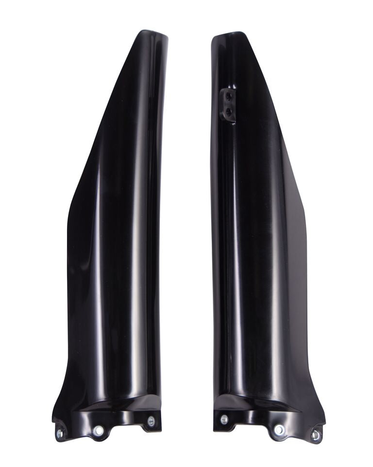 Black Acerbis lower fork covers for Kawasaki KX125/KX250 2004-2008, KXF250 2004-2005, and Suzuki RM-Z250 2004-2006.