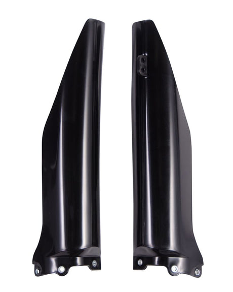 Black Acerbis lower fork covers for Kawasaki KX125/KX250 2004-2008, KXF250 2004-2005, and Suzuki RM-Z250 2004-2006.