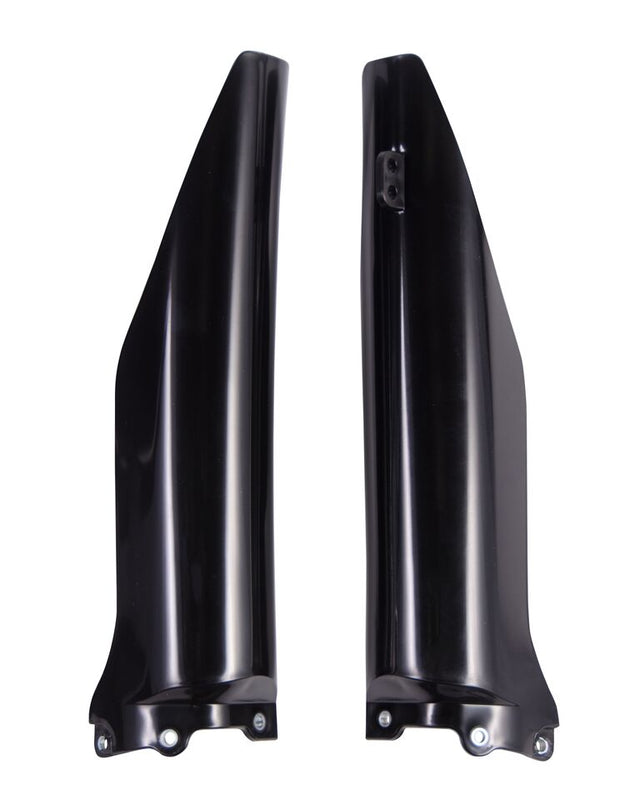 Black Acerbis lower fork covers for Kawasaki KX125/KX250 2004-2008, KXF250 2004-2005, and Suzuki RM-Z250 2004-2006.