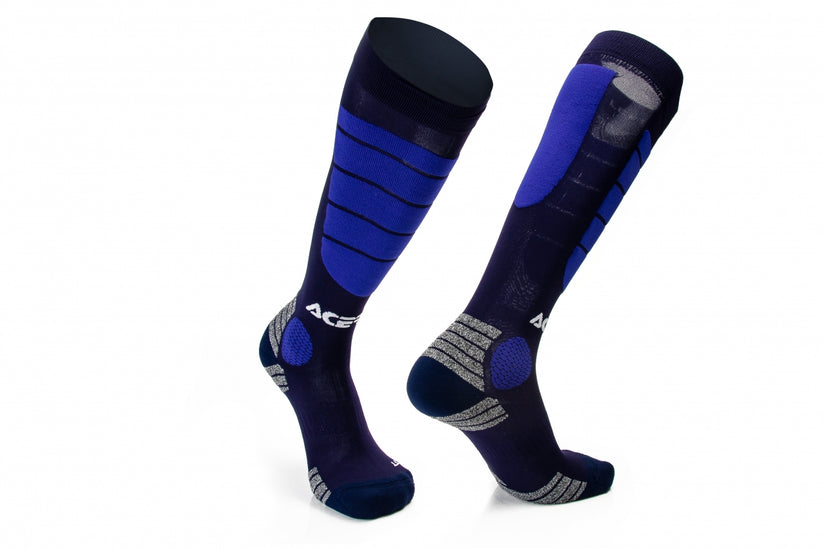 Blue Acerbis Impact MX motocross socks in size S/M displayed on a white background.