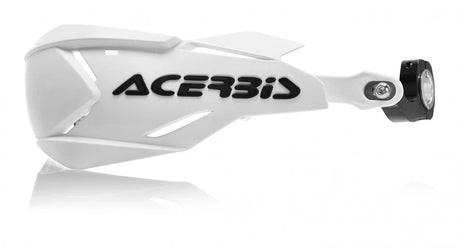 White Acerbis X-Factory handguards for Beta, Ducati, Fantic, GasGas, Honda, Husqvarna, Kawasaki, KTM, Sherco, Suzuki, TM, and Yamaha 125-610 motorcycles (1990-2024)