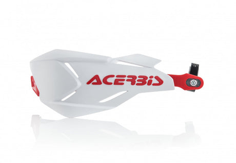Acerbis X-Factory white and red handguards for Beta, Ducati, Fantic, GasGas, Honda, Husqvarna, Kawasaki, KTM, Sherco, Suzuki, TM, Yamaha 125-610 motorcycles (1990-2024)