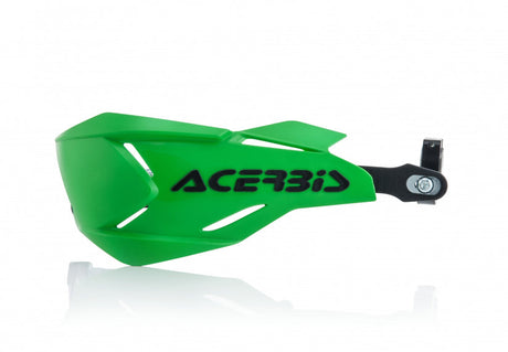 Green and black Acerbis X-Factory handguards for Beta, Ducati, Fantic, GasGas, Honda, Husqvarna, Kawasaki, KTM, Sherco, Suzuki, TM, and Yamaha 125-610 motorcycles (1990-2024)