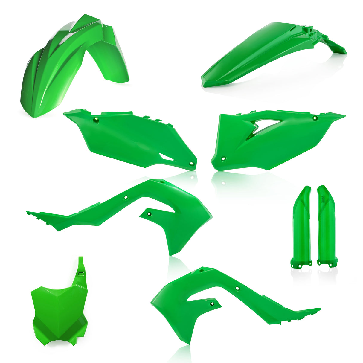 Acerbis full plastic kit in green for Kawasaki KX, KX-X, and KX-F 250-450 models 2019-2024