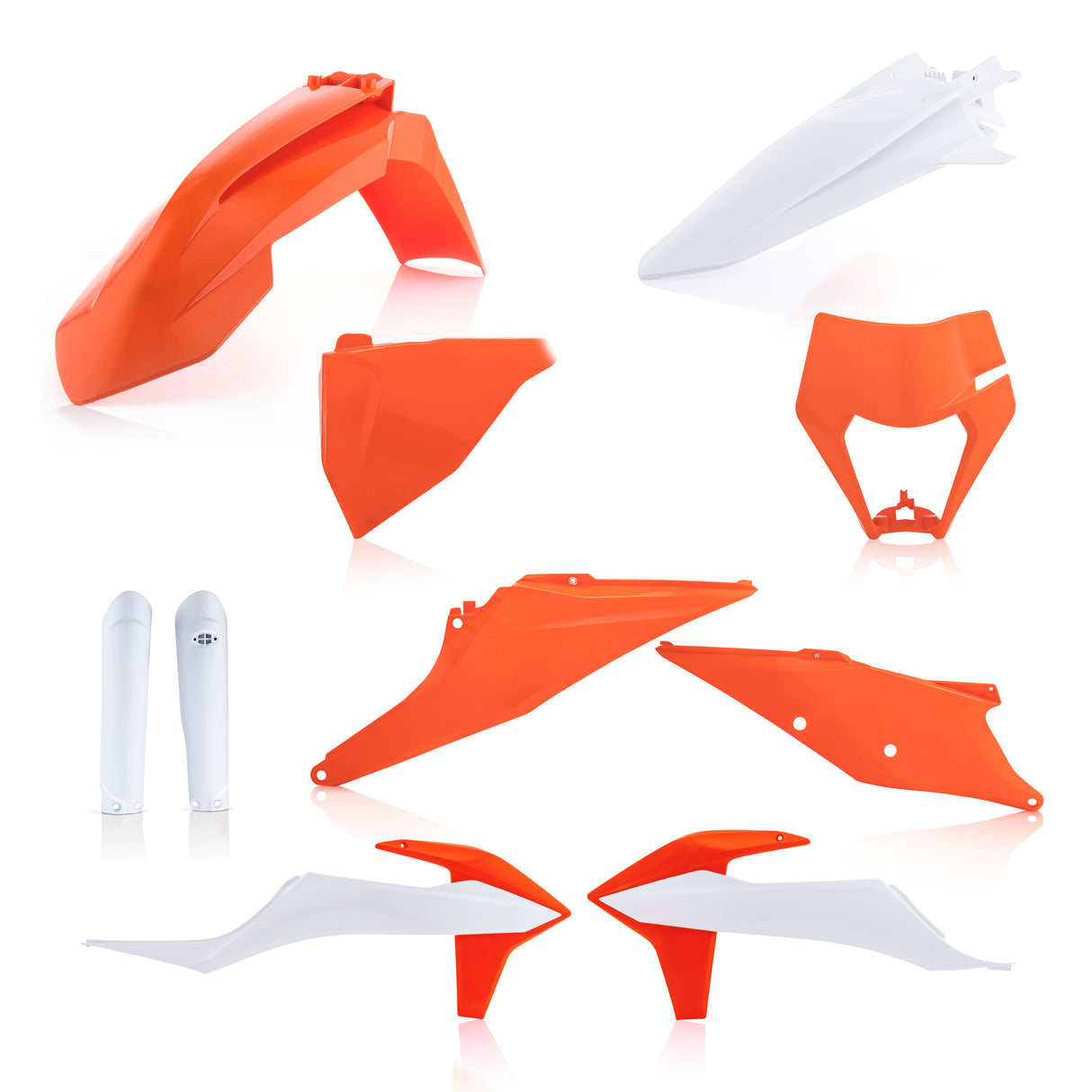 Acerbis full plastic kit in orange and white for KTM EXC, EXC-F, XC-W, XCF-W 150-500 models 2020-2023