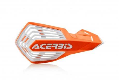 Acerbis X-Future Handguards in orange and white for Beta, Fantic, GasGas, Honda, Husaberg, Husqvarna, Kawasaki, KTM, Sherco, Stark, Suzuki, TM, and Yamaha motorcycles (85-650cc, 1990-2024)