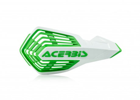 Acerbis X-Future handguards in white and green for Beta, Fantic, GasGas, Honda, Husaberg, Husqvarna, Kawasaki, KTM, Sherco, Stark, Suzuki, TM, and Yamaha motorcycles (85-650cc, 1990-2024)