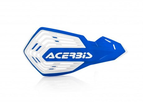 Blue and white Acerbis X-Future handguards for Beta, Fantic, GasGas, Honda, Husaberg, Husqvarna, Kawasaki, KTM, Sherco, Stark, Suzuki, TM, and Yamaha motorcycles, models 85-650cc, years 1990-2024.