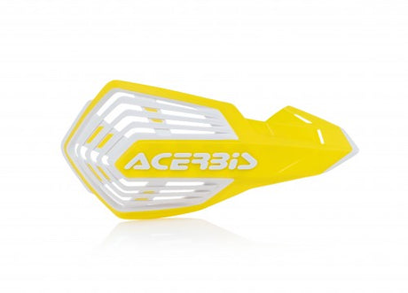 Acerbis X-Future yellow and white handguards for Beta, Fantic, GasGas, Honda, Husaberg, Husqvarna, Kawasaki, KTM, Sherco, Stark, Suzuki, TM, and Yamaha motorcycles (85-650cc, 1990-2024)