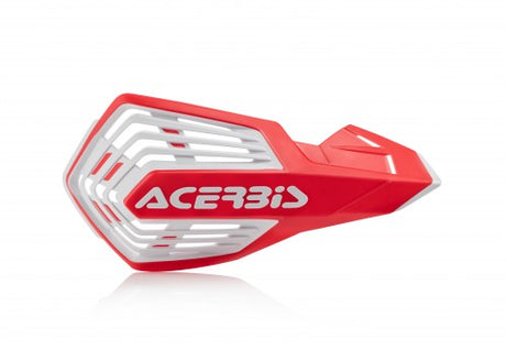Red and white Acerbis X-Future handguards for Beta, Fantic, GasGas, Honda, Husaberg, Husqvarna, Kawasaki, KTM, Sherco, Stark, Suzuki, TM, Yamaha motorcycles 85-650cc, model years 1990-2024