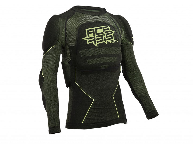 ACERBIS ARMOUR X-FIT FUTURE LEVEL 2 protective gear showing front and back views in black design