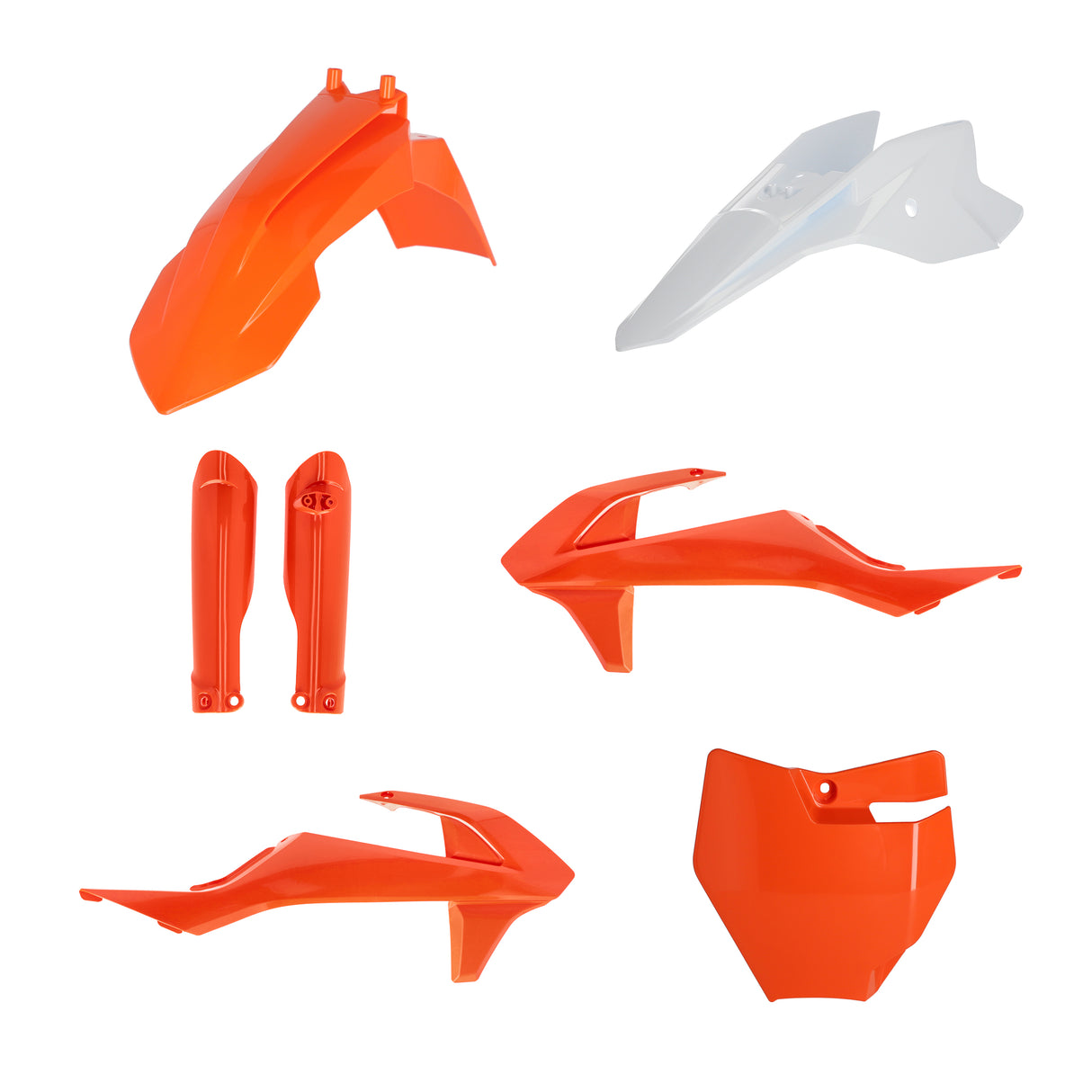 Acerbis full plastic kit in orange and white for KTM and GASGAS SX, SX-E, MC, MC-E 50 models from 2017 to 2023
