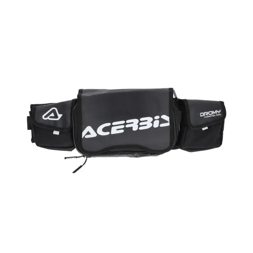 Acerbis Dromy Logo Waist Pack in black and white with bold branding and adjustable strap