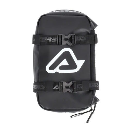 Acerbis Front Tools Bag in black and white with logo, durable motorcycle accessory for carrying tools