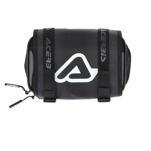 Acerbis rear fender tool bag in black and flo yellow attached to a motorcycle