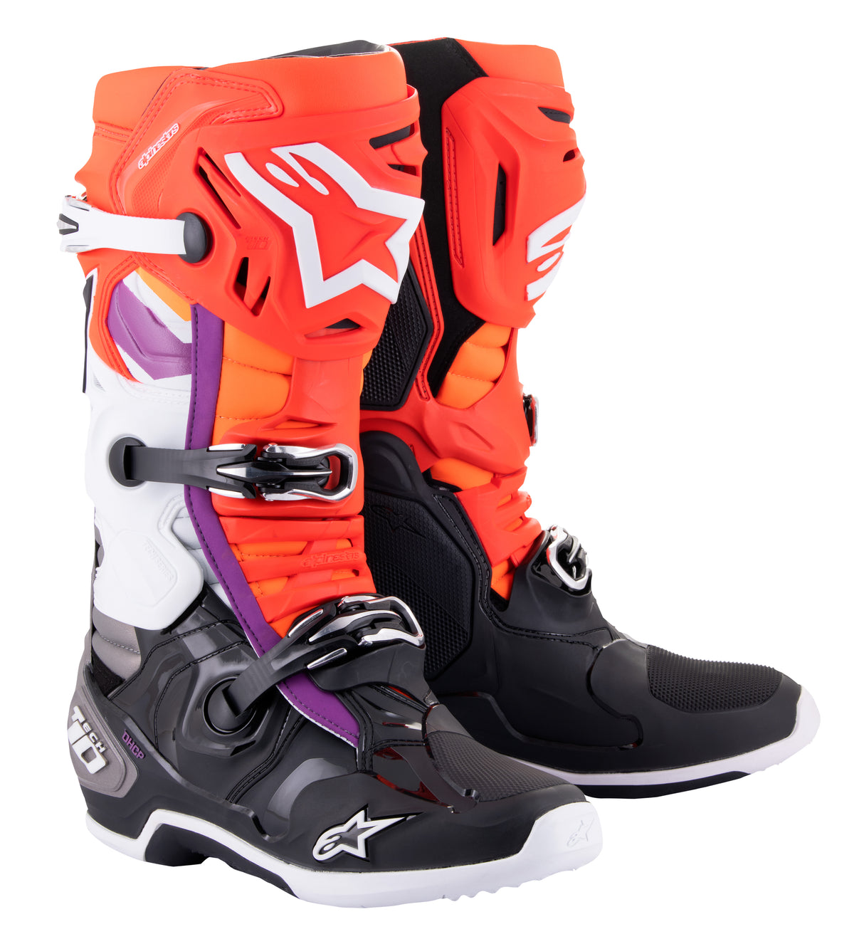 ALPINESTARS TECH 10 BLACK RED FLUO ORANGE FLUO WHITE BOOTS