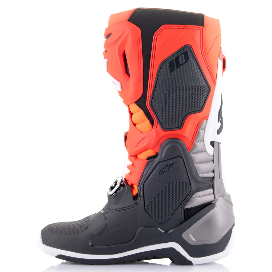 ALPINESTARS TECH 10 BLACK RED FLUO ORANGE FLUO WHITE BOOTS