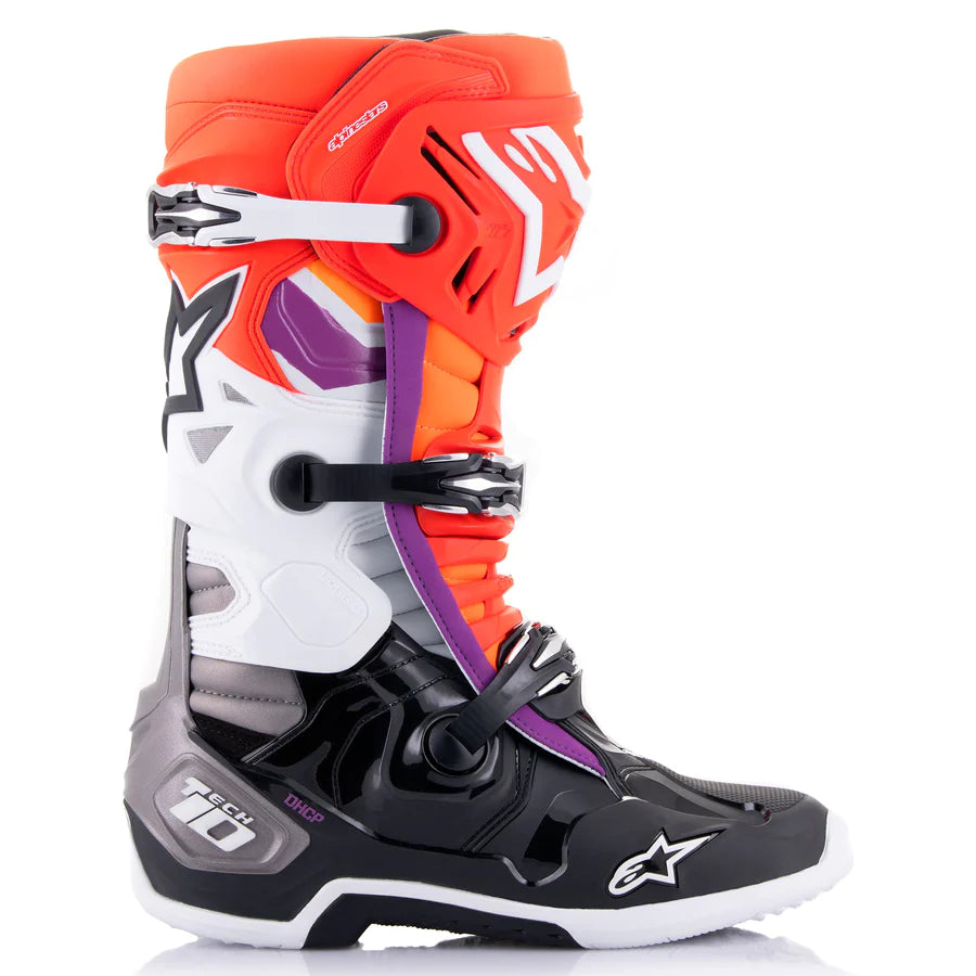 ALPINESTARS TECH 10 BLACK RED FLUO ORANGE FLUO WHITE BOOTS