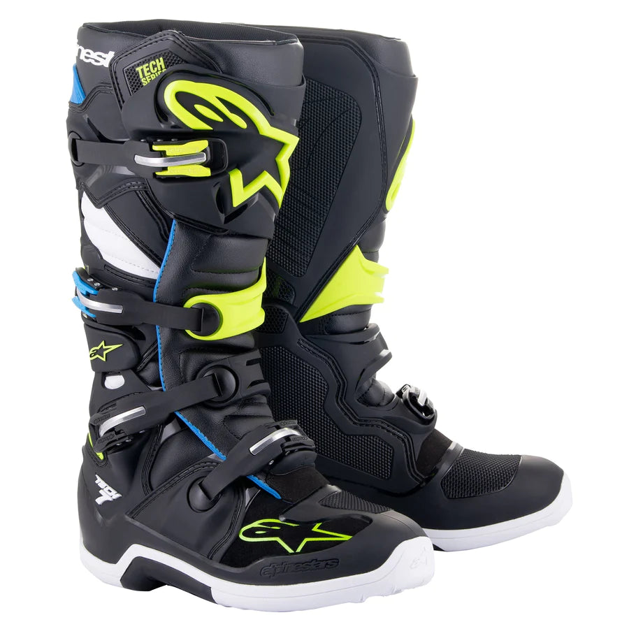 ALPINESTARS TECH 7 BLACK ENAMEL BLUE YELLOW FLUO BOOTS