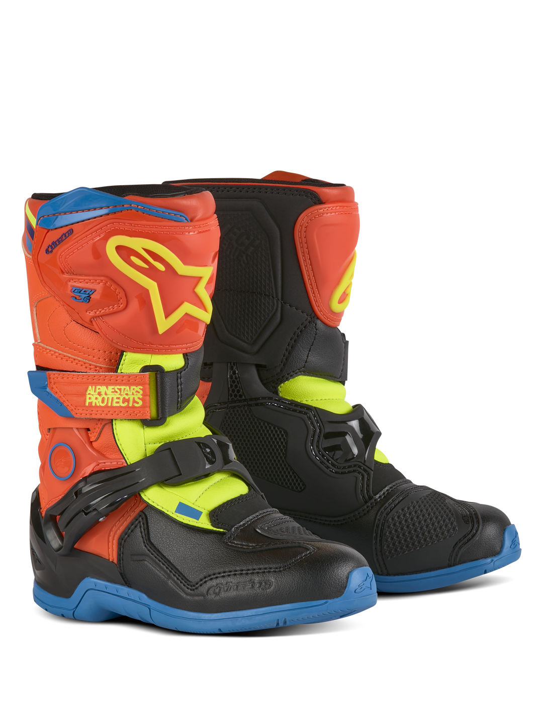 TECH 3S KIDS BOOTS - ORANGE FLUO/ENAMEL BLUE/YEL FL