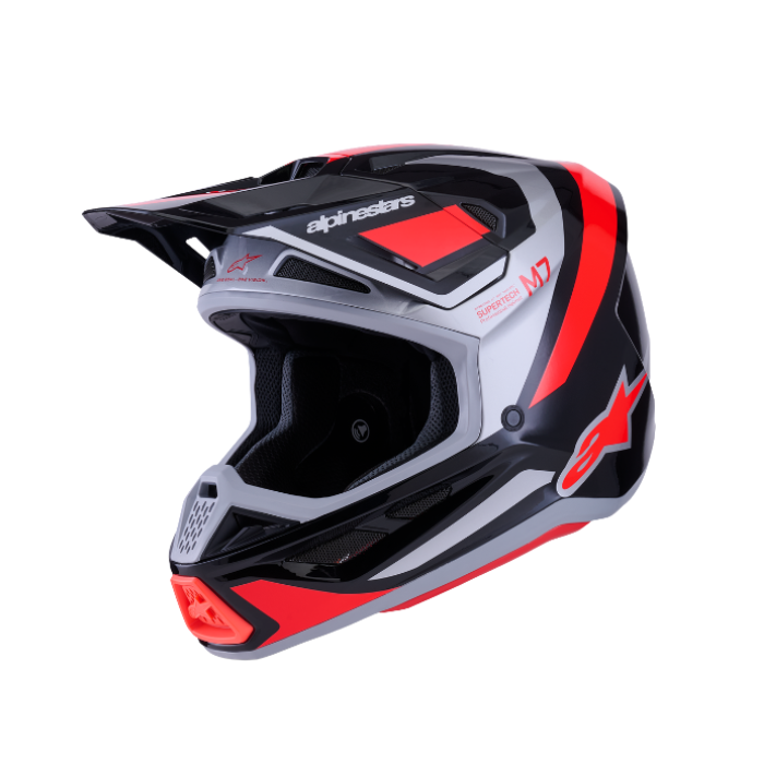 SM7 RISE HELMET ECE06 - BLACK/SILVER/RED FLUO