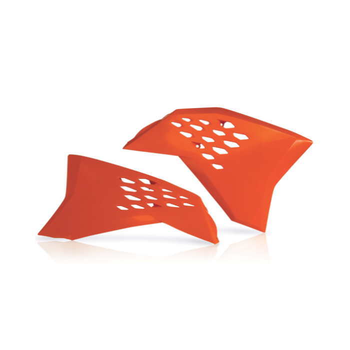 Acerbis radiator scoops for KTM EXC and SX/SXF models, available in various colours, compatible with EXC125/200/250/300/400/450/530 (2008-2011) and SX125/250, SXF250/450/505 (2007-2010)