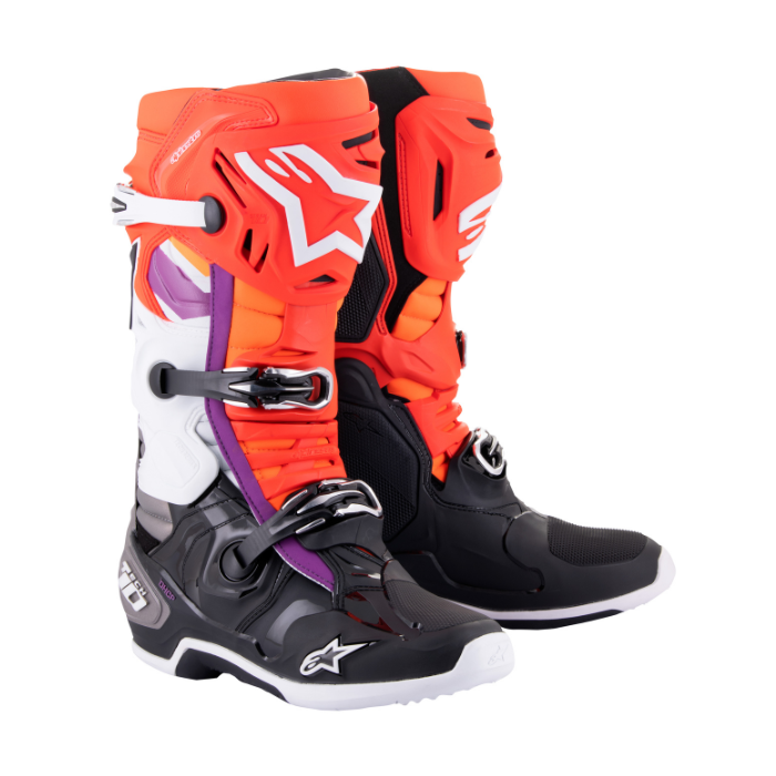 ALPINESTARS TECH 10 BLACK RED FLUO ORANGE FLUO WHITE BOOTS