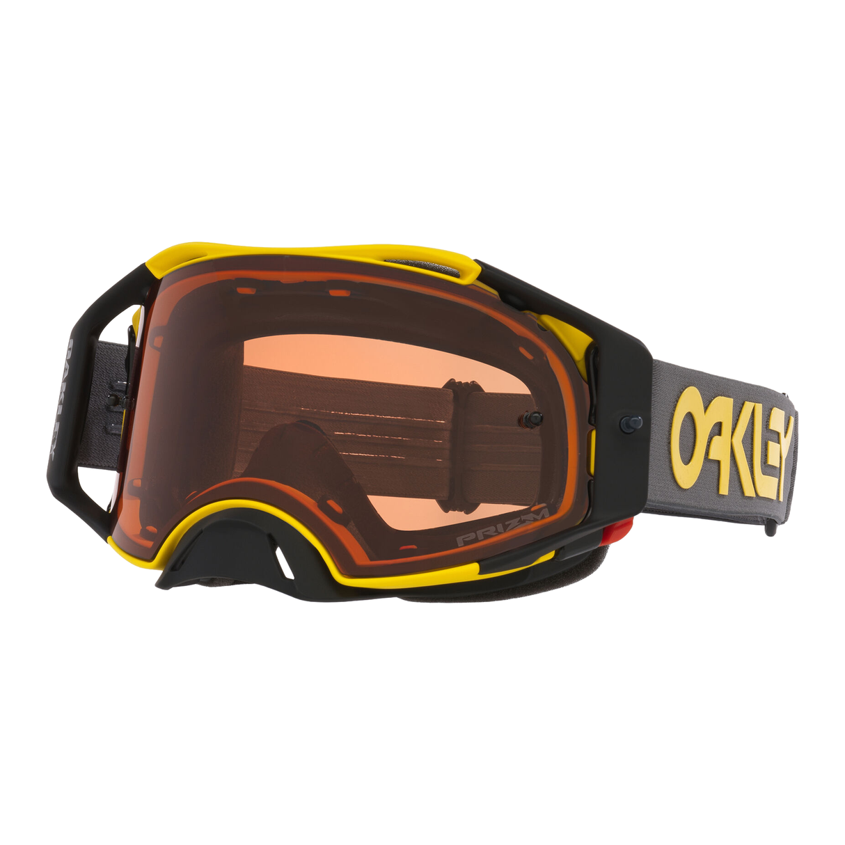 Oakley Airbrake MX Moto Yellow with Prizm Bronze motocross goggle – front view