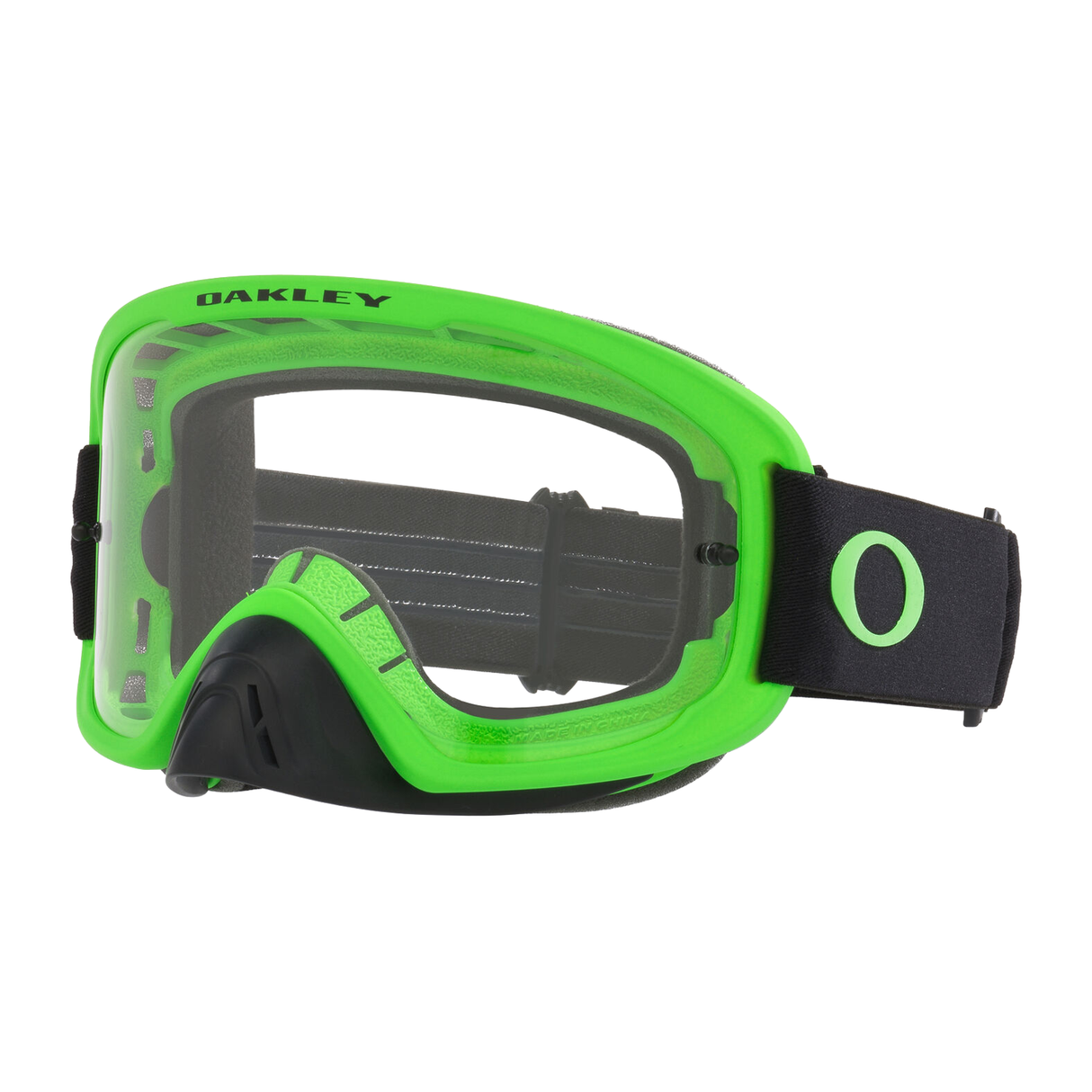 Oakley O Frame 2.0 Pro MX Neon Green with Clear motocross goggle – front view