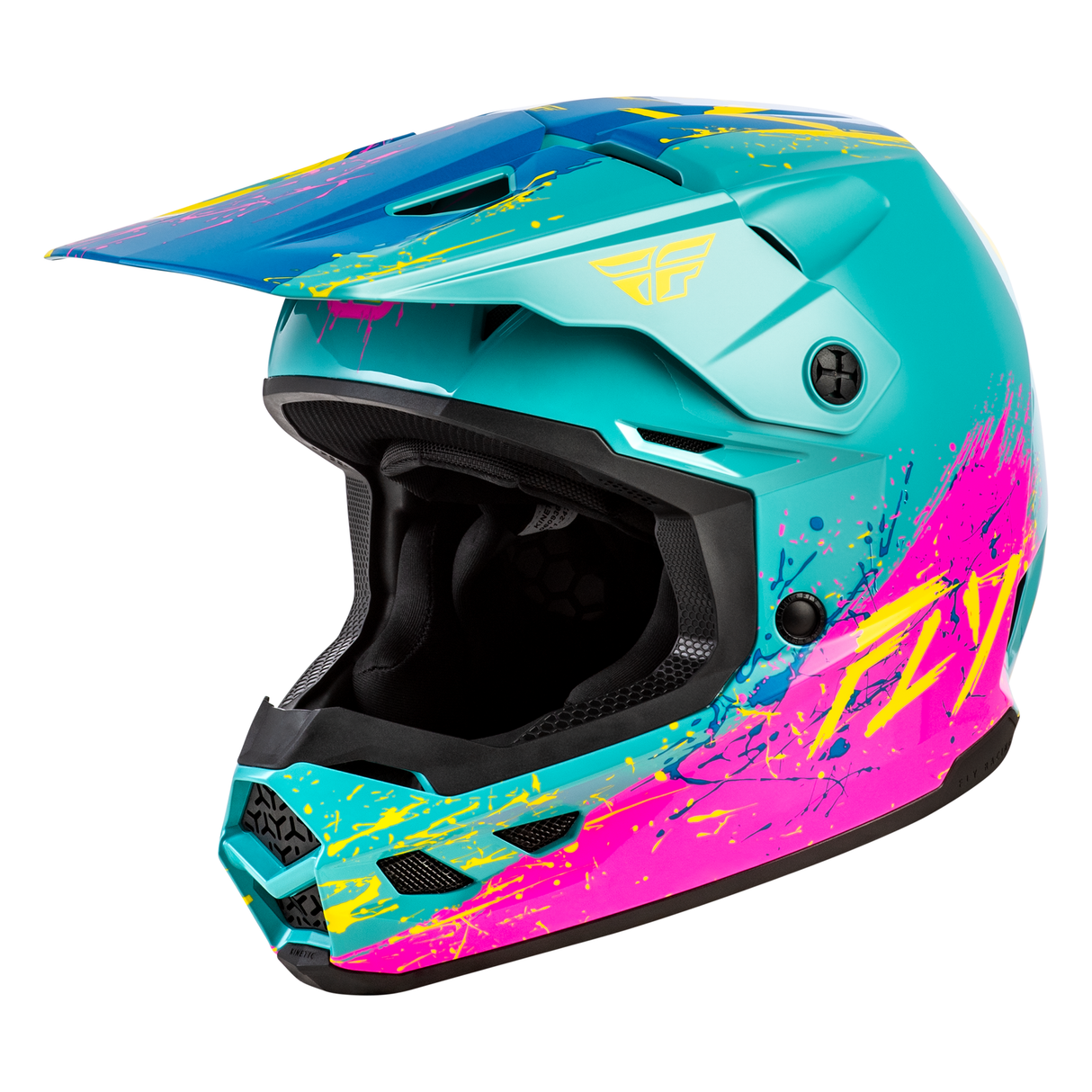 Fly Racing Youth Kinetic Drip Helmet - Turquoise/Pink/Yellow