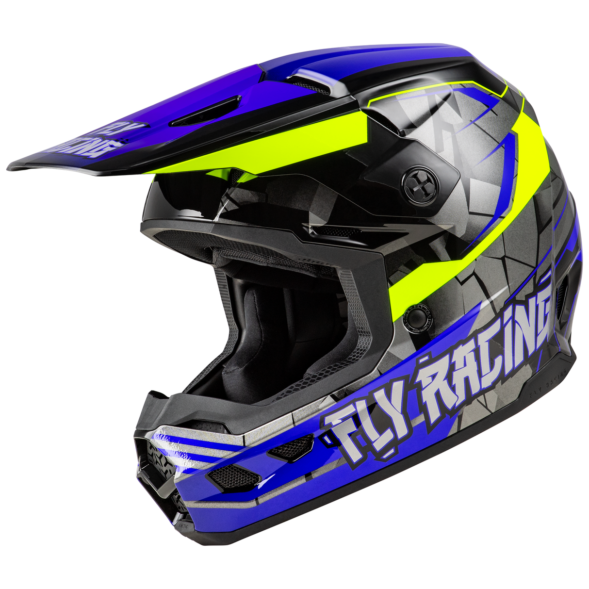 Fly Racing 2025 Youth Kinetic Scorched Helmet (Blue/Grey/Hi-Viz)