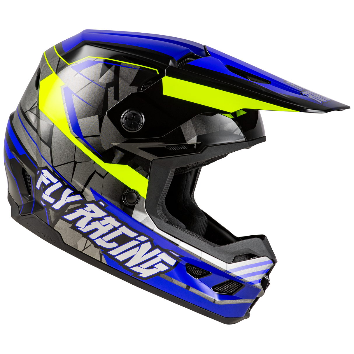 Fly Racing 2025 Youth Kinetic Scorched Helmet (Blue/Grey/Hi-Viz)