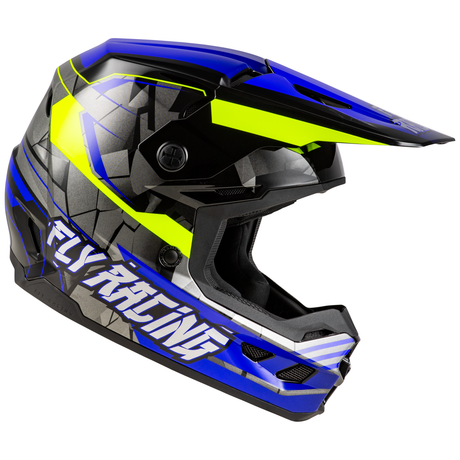 Fly Racing 2025 Youth Kinetic Scorched Helmet (Blue/Grey/Hi-Viz)
