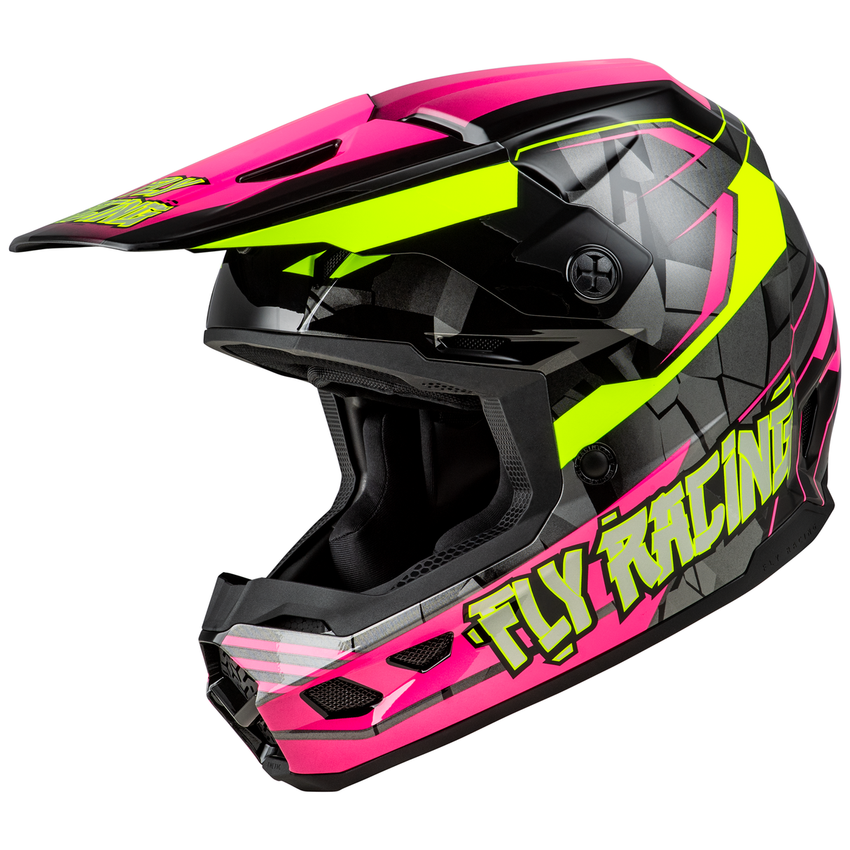 Fly Racing 2025 Youth Kinetic Scorched Helmet (Neon Pink/Hi-Viz/Black)