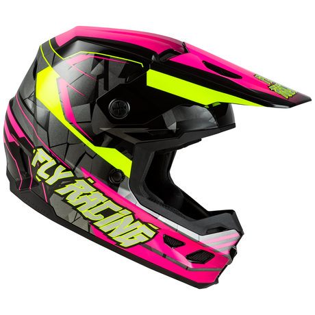 Fly Racing 2025 Youth Kinetic Scorched Helmet (Neon Pink/Hi-Viz/Black)