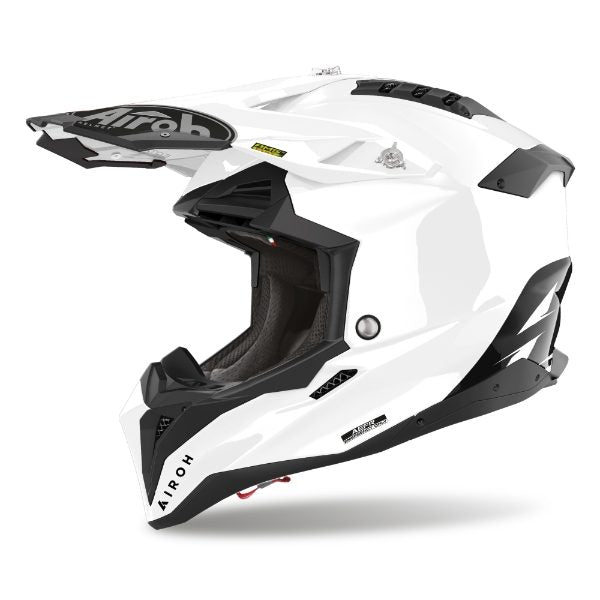 Airoh Aviator 3 Color Gloss White motocross helmet front and side view