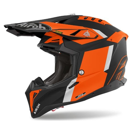 Airoh Aviator 3 Glory Orange Matt MX helmet with modern design and 22:06 safety certification