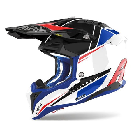 Aviator 3 Push Blue/Red Gloss MX Helmet 22:06 featuring a sleek blue and red design with a glossy finish, ideal for motocross riders