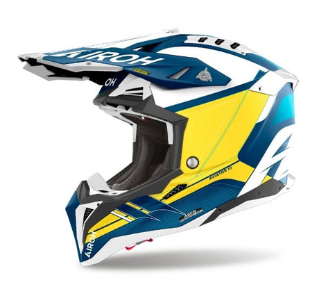 Airoh Aviator 3 Saber Blue Matt MX Helmet with 22:06 certification, motocross helmet in blue matte finish