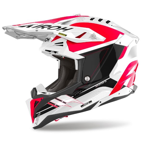 Airoh Aviator 3 Saber Red Gloss MX Helmet with aerodynamic design and glossy red finish