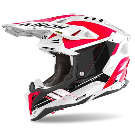 Airoh Aviator 3 Saber Red Gloss MX Helmet with aerodynamic design and glossy red finish