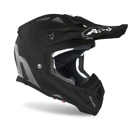 Airoh Aviator Ace Color Matt Black MX Helmet featuring a sleek matte black finish and aerodynamic design