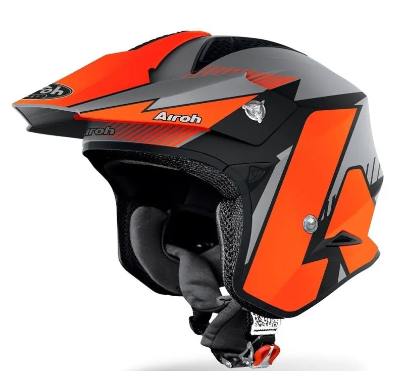 Airoh Trrs Pure Orange Matt Trials Helmet featuring a matte orange finish and lightweight design