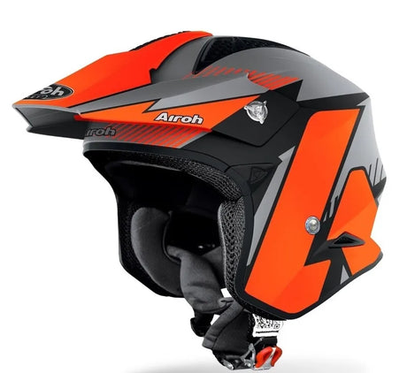 Airoh Trrs Pure Orange Matt Trials Helmet featuring a matte orange finish and lightweight design