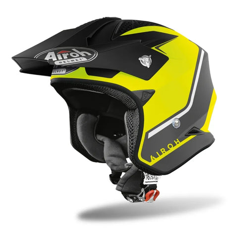 Airoh TRRS Keen Yellow Matt Trials Helmet featuring a lightweight design and vibrant yellow matte finish