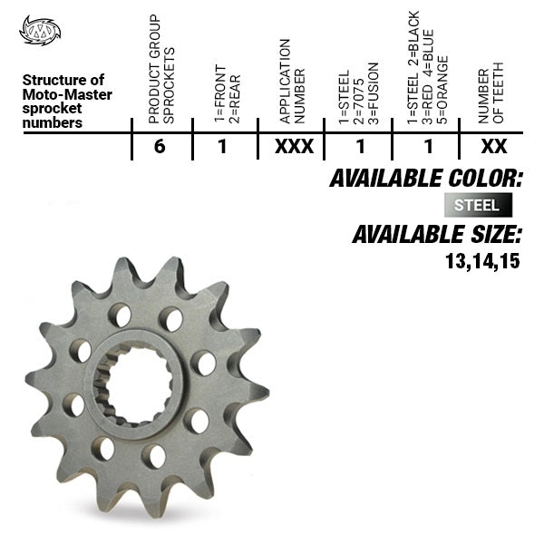Moto-Master Steel Front Sprocket - KTM/Hqv/Gasgas 65SX TC65 MC65 2025