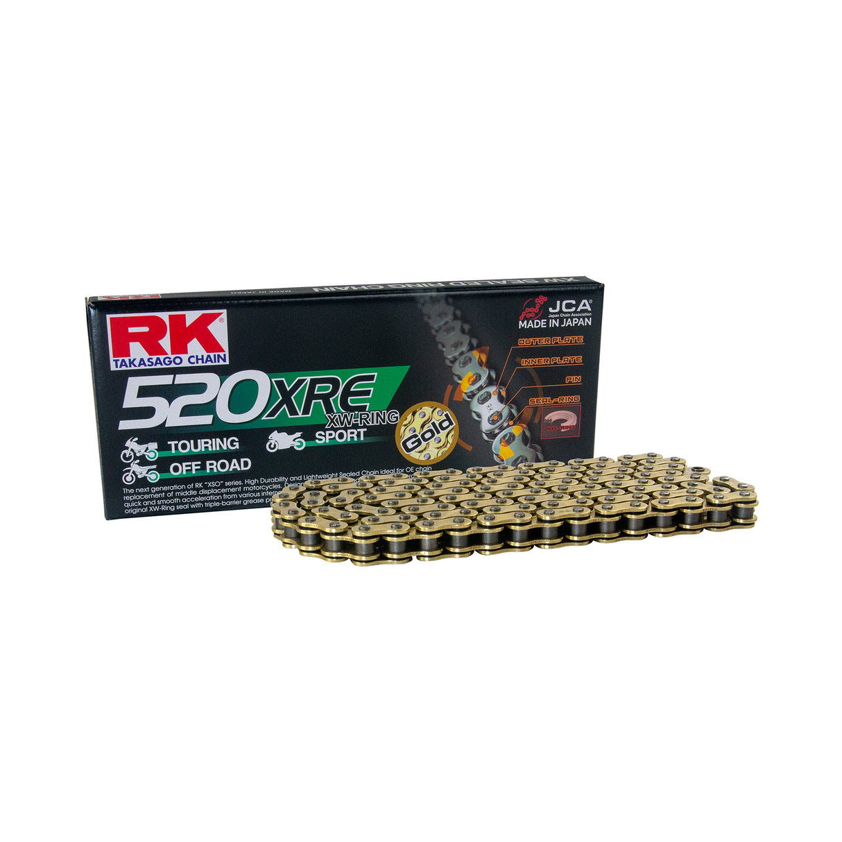 RK GB520XRE-120-CL Gold XW-Ring Clip Link Chain Off Road