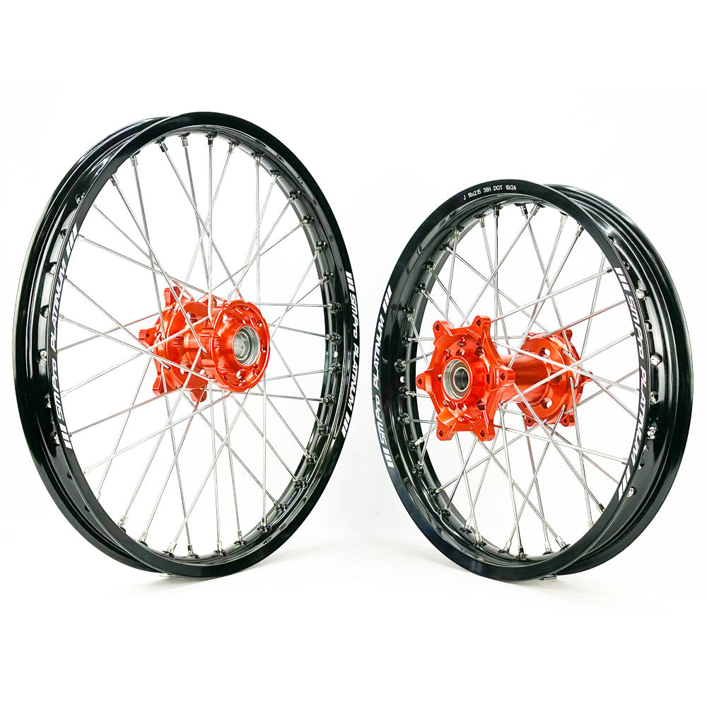 SM PRO PLATINUM WHEEL SET KTM EXC/EXCF 24-25 ORANGE HUB BLACK RIM