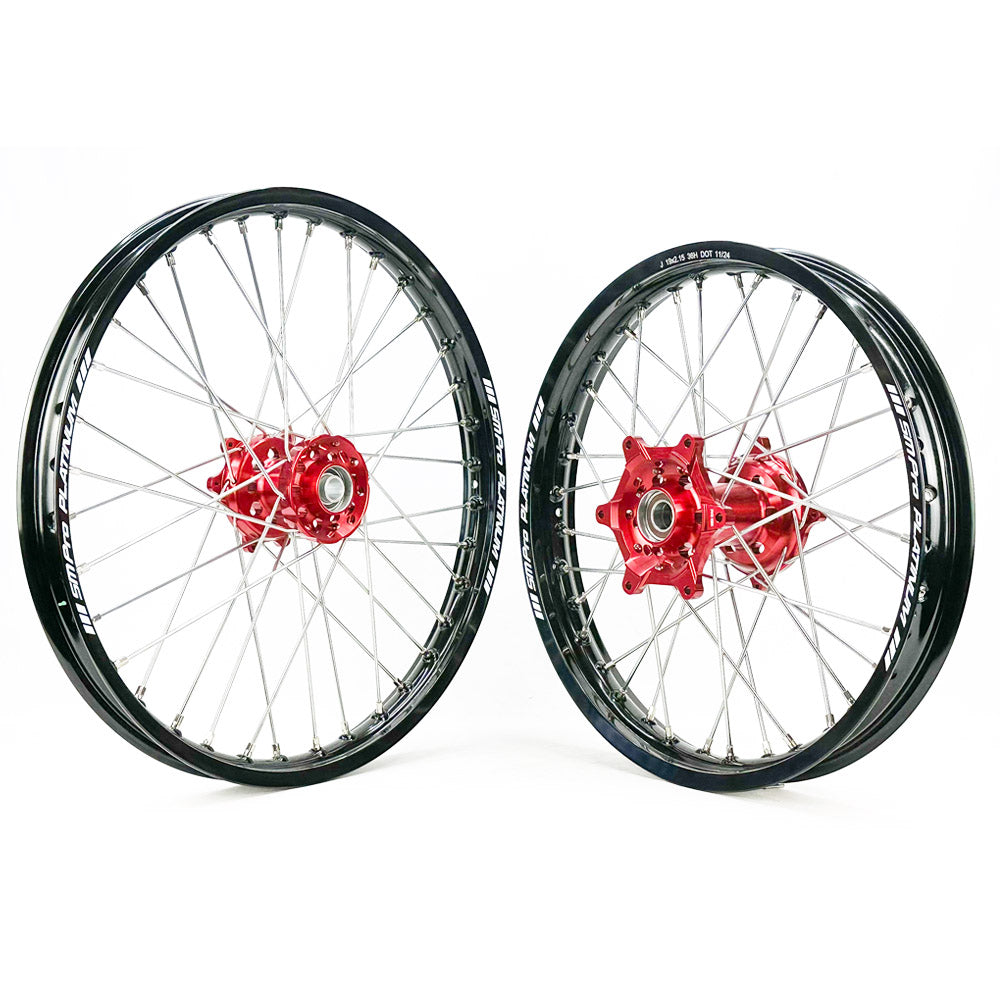 SM PRO PLATINUM WHEEL SET HONDA CRF250 14-25, CRF450 13-25 RED HUB BLACK RIM