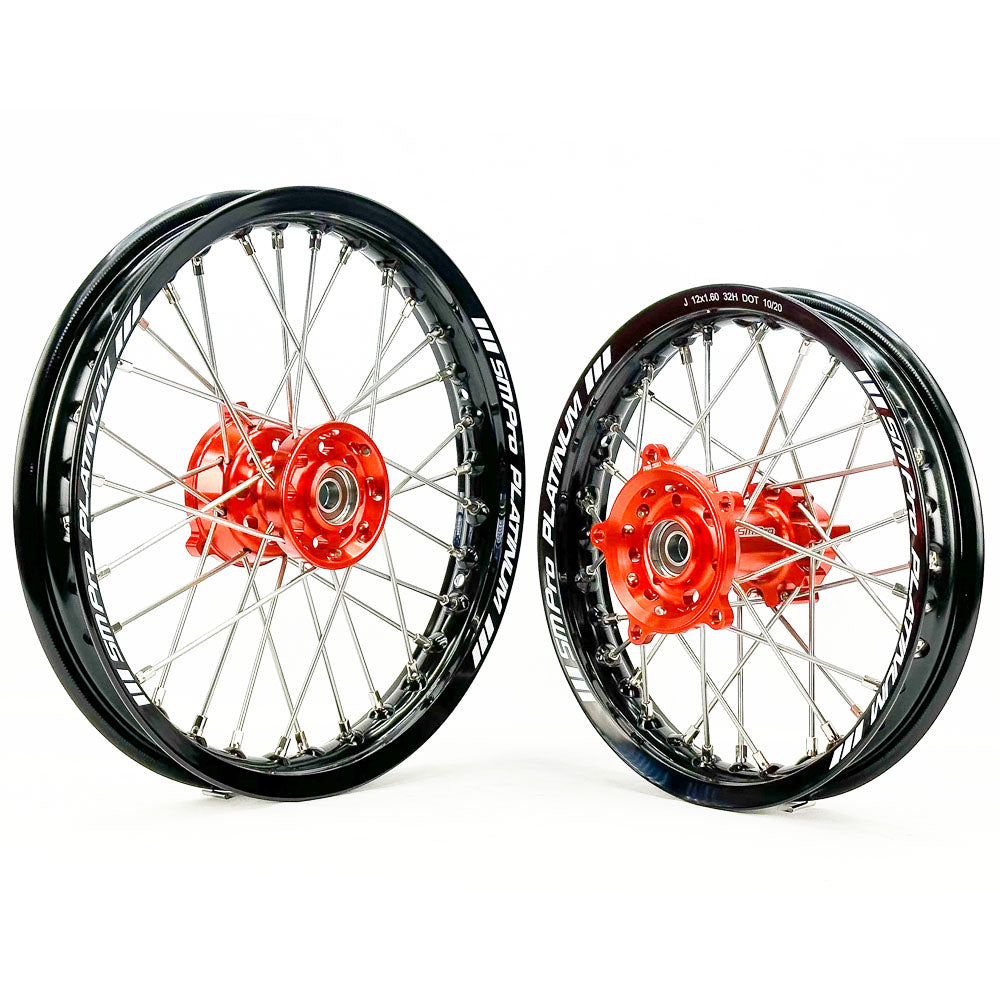 SM PRO PLATINUM WHEEL SET KTM EXC/EXCF 03-15 ORANGE HUB BLACK RIM